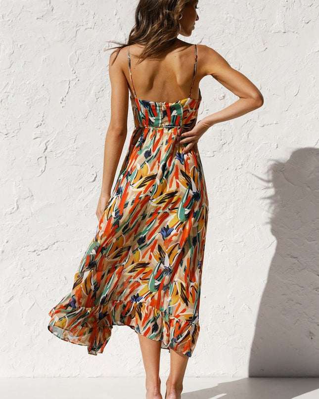 Adela Baskılı Volanlı Midi Yazlık Elbise