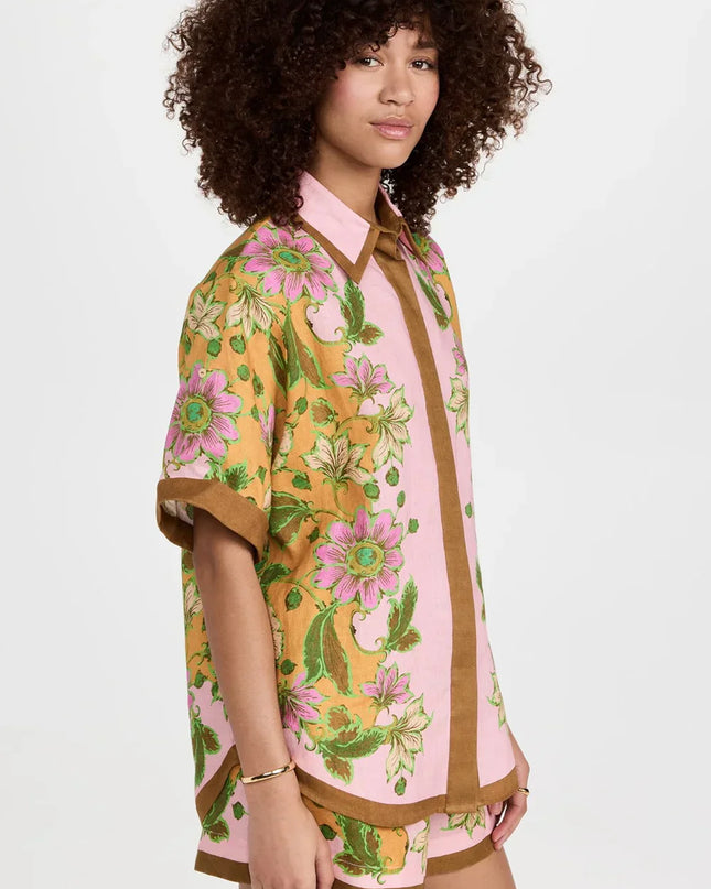 Retro Çiçekli Bol Şort Takım