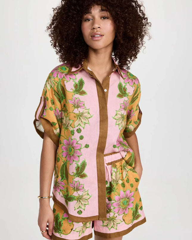 Retro Çiçekli Bol Şort Takım