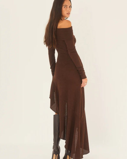 Alisa Omuz Açık Flare Midi Örgü Elbise