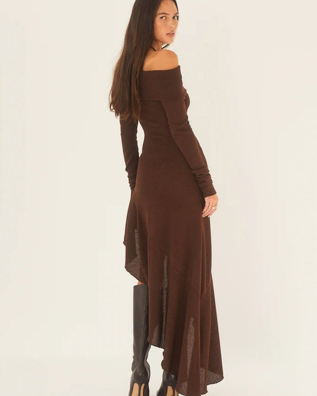 Alisa Omuz Açık Flare Midi Örgü Elbise