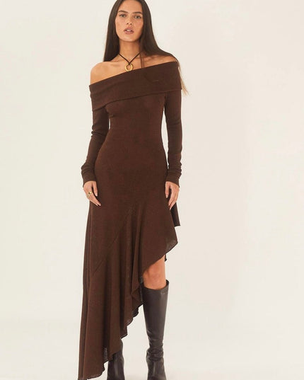 Alisa Omuz Açık Flare Midi Örgü Elbise