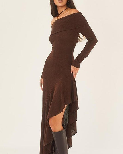 Alisa Omuz Açık Flare Midi Örgü Elbise