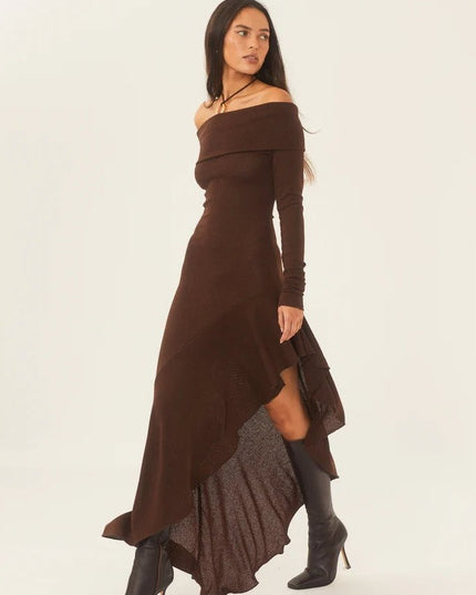 Alisa Omuz Açık Flare Midi Örgü Elbise