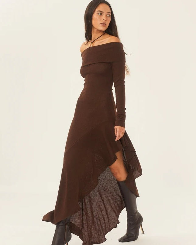 Alisa Omuz Açık Flare Midi Örgü Elbise