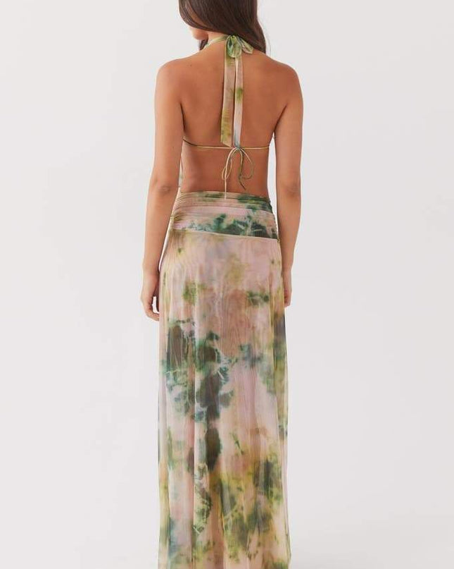 Antonia Baskılı Halter Yaka Uzun Elbise