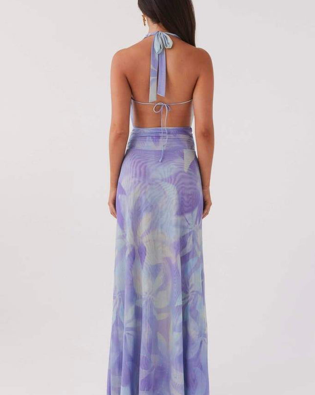 Antonia Baskılı Halter Yaka Uzun Elbise