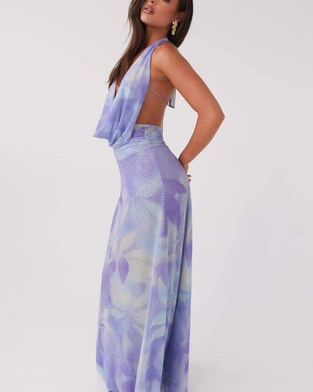 Antonia Baskılı Halter Yaka Uzun Elbise