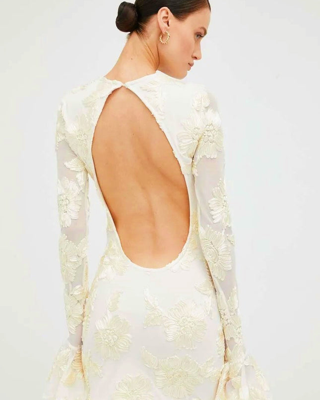 Aurora İşlemeli Sırtı Açık File Mini Elbise