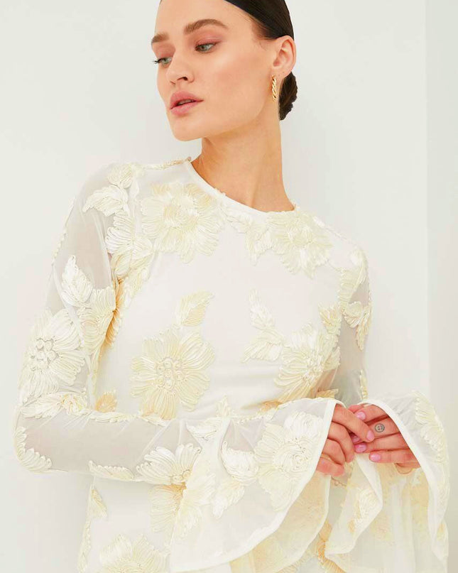 Aurora İşlemeli Sırtı Açık File Mini Elbise