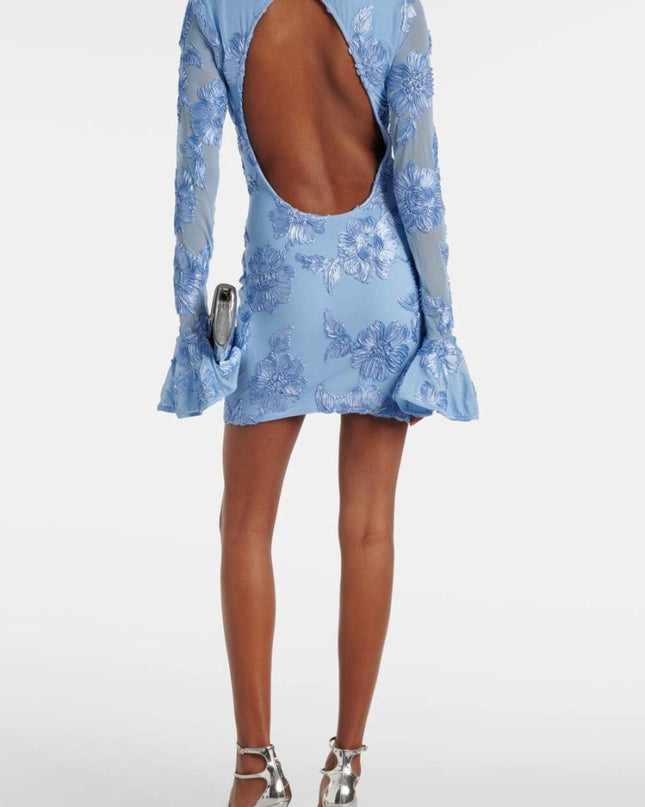 Aurora İşlemeli Sırtı Açık File Mini Elbise