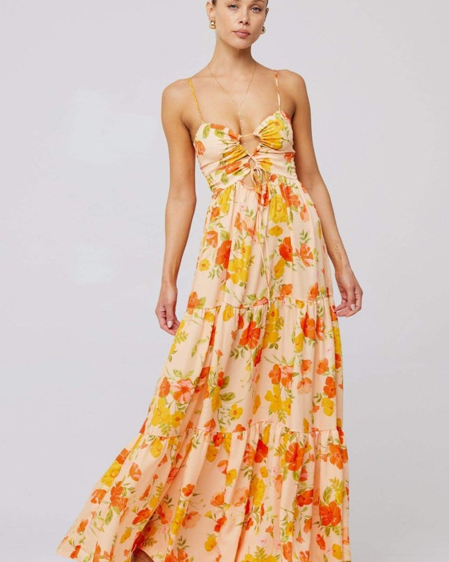 Beverly Baskılı Kesikli Uzun Elbise