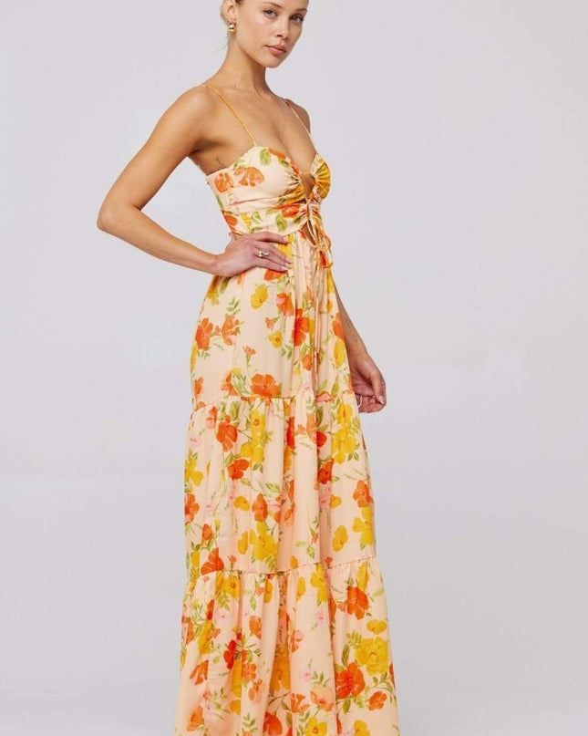 Beverly Baskılı Kesikli Uzun Elbise