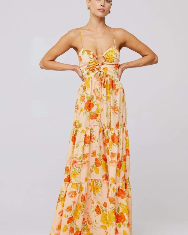 Beverly Baskılı Kesikli Uzun Elbise