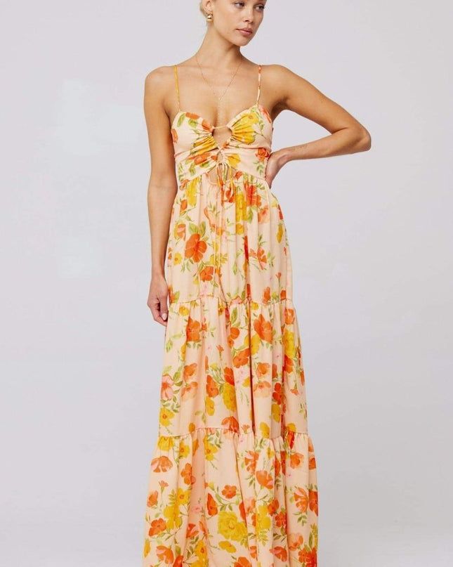 Beverly Baskılı Kesikli Uzun Elbise