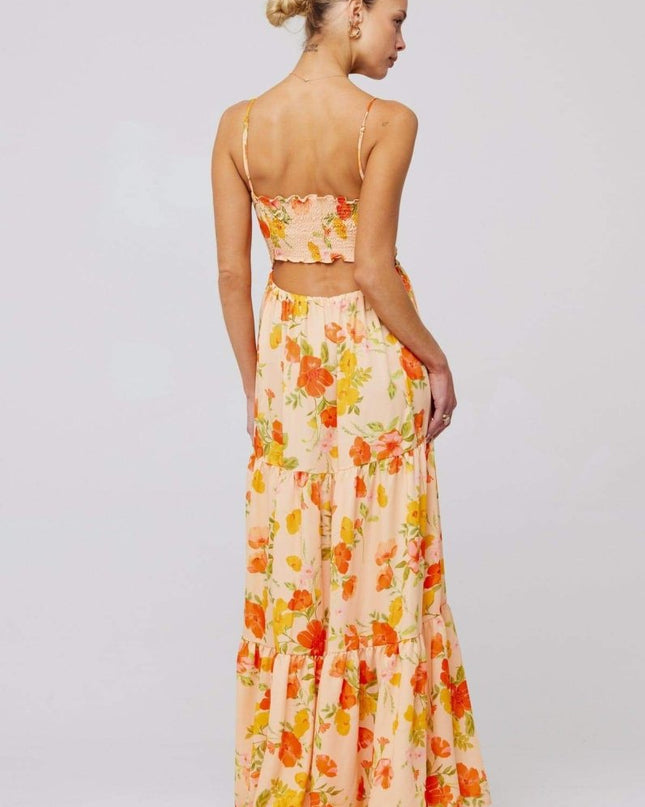 Beverly Baskılı Kesikli Uzun Elbise