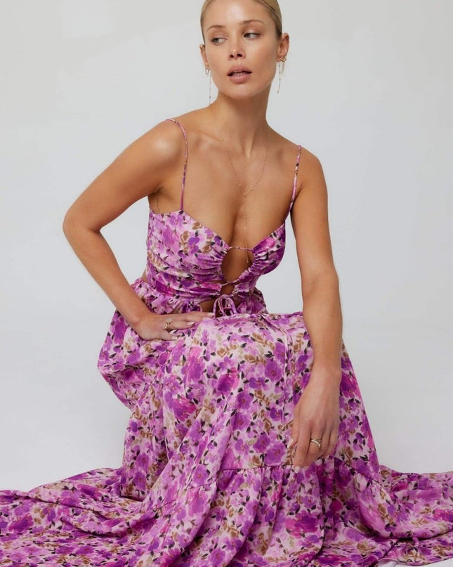 Beverly Baskılı Kesikli Uzun Elbise