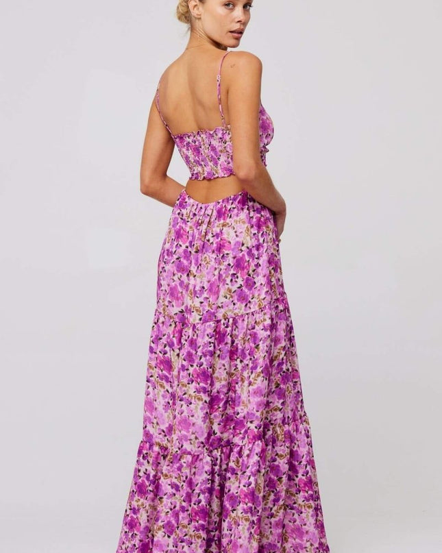 Beverly Baskılı Kesikli Uzun Elbise