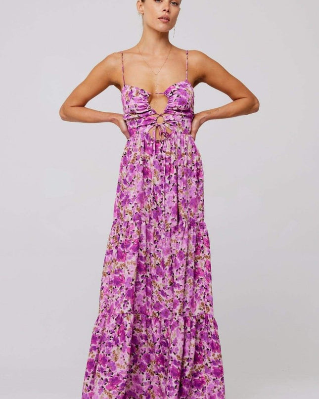 Beverly Baskılı Kesikli Uzun Elbise