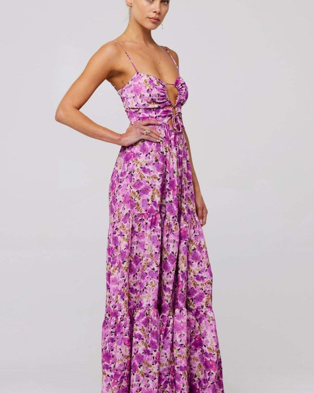 Beverly Baskılı Kesikli Uzun Elbise