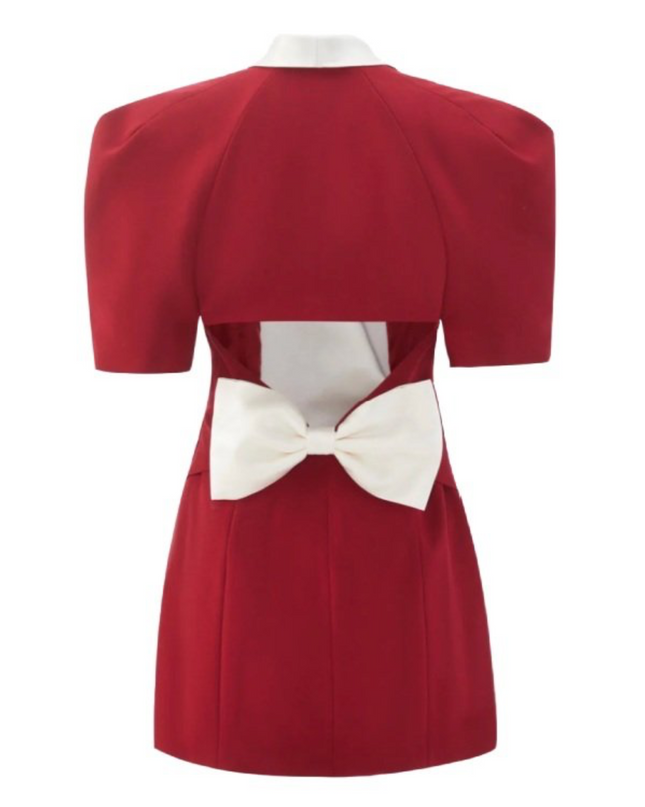 Elsie V Yaka Sırtı Açık Papyon Mini Elbise