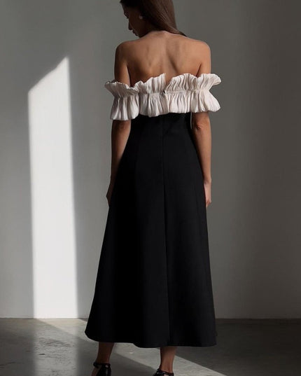 Bonnie Omuz Açık Volanlı Uzun Elbise