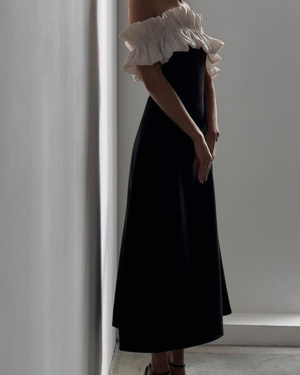 Bonnie Omuz Açık Volanlı Uzun Elbise