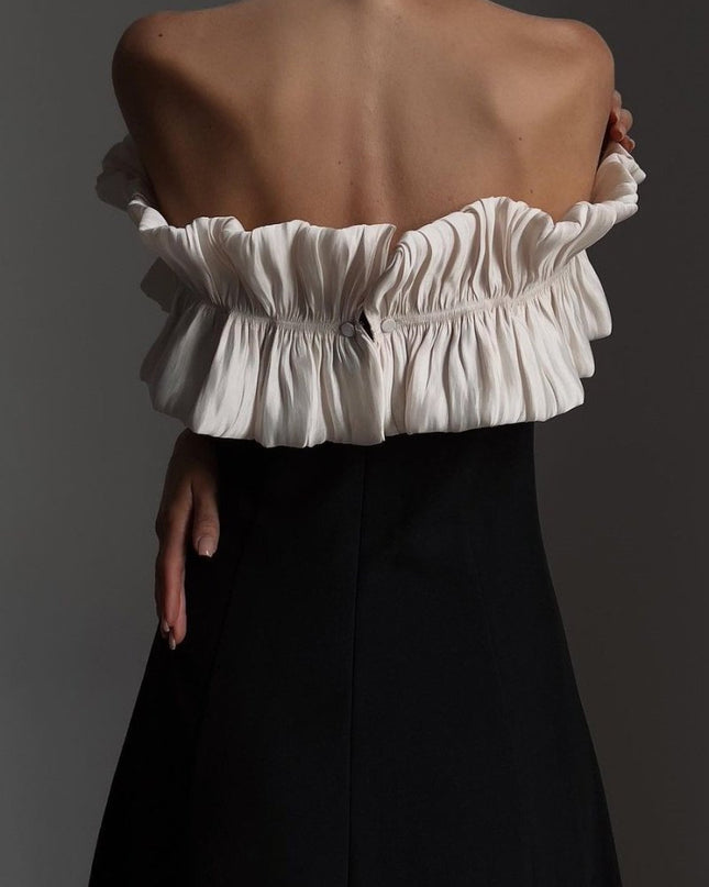 Bonnie Omuz Açık Volanlı Uzun Elbise