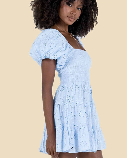 Carol Büzgülü İşlemeli Dantel Pamuklu Mini Elbise