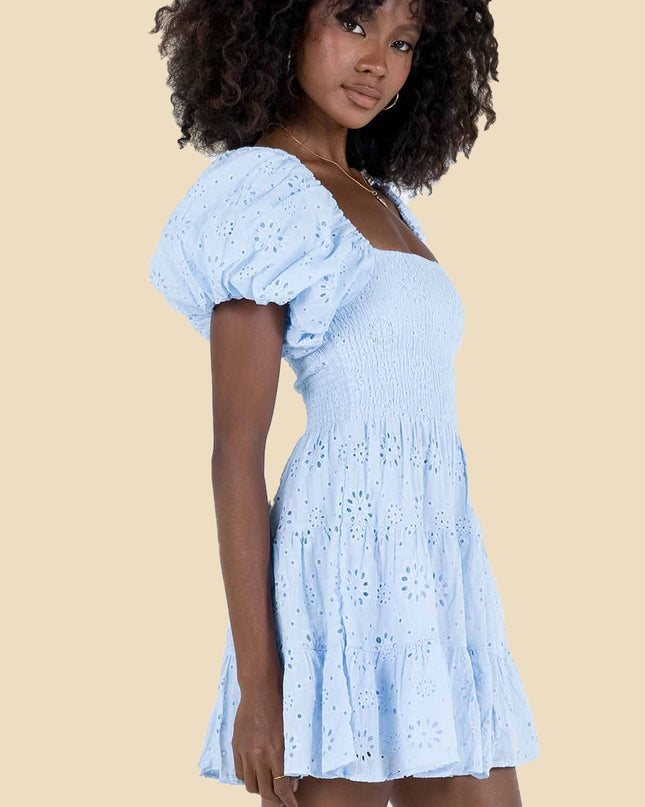 Carol Büzgülü İşlemeli Dantel Pamuklu Mini Elbise