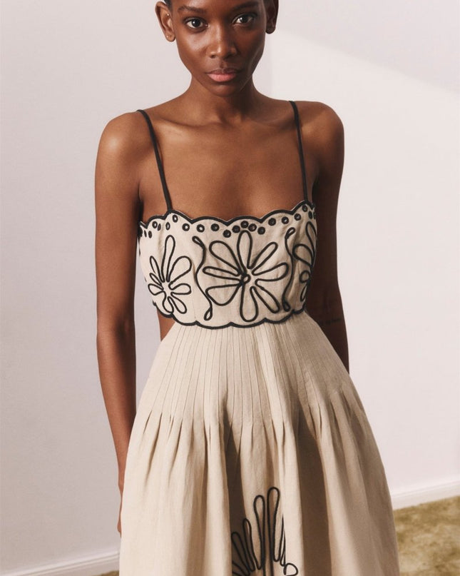 Caroline Soyut Nakışlı Pamuklu Midi Elbise