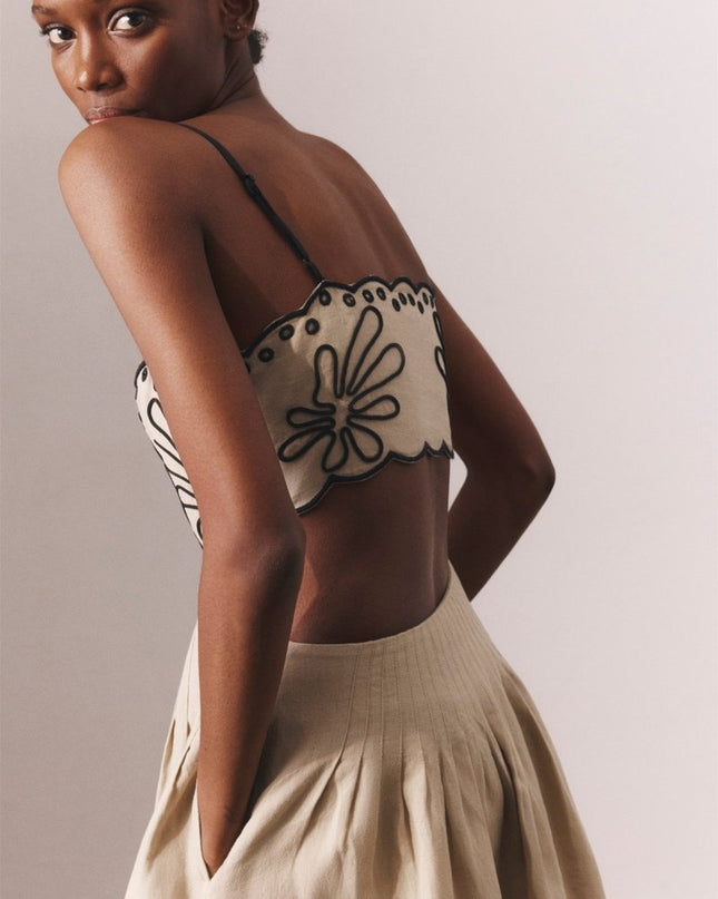 Caroline Soyut Nakışlı Pamuklu Midi Elbise