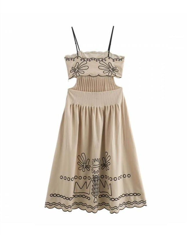 Caroline Soyut Nakışlı Pamuklu Midi Elbise