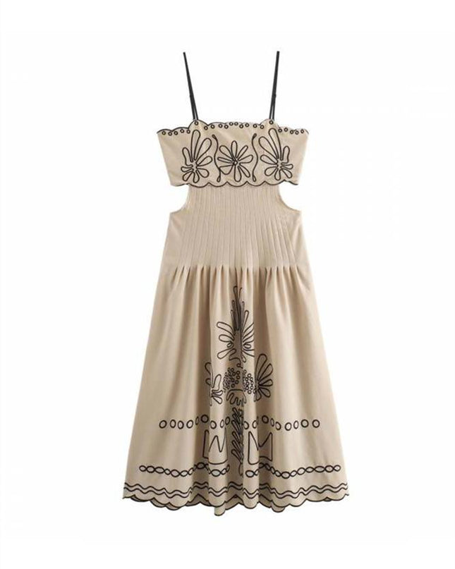 Caroline Soyut Nakışlı Pamuklu Midi Elbise