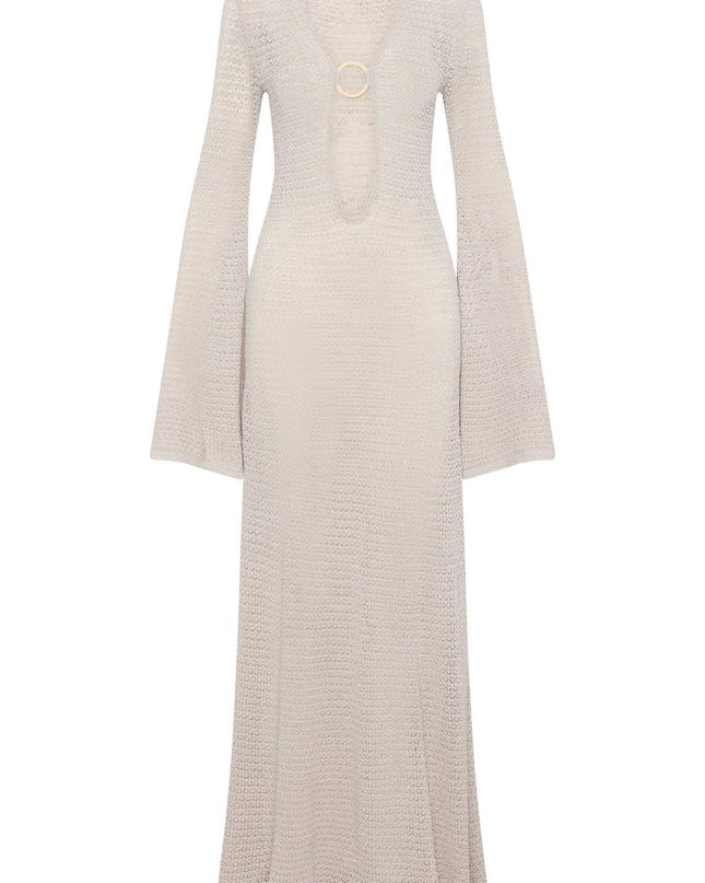 Chaya V yakalı Tığ işi Örgü Uzun Elbise