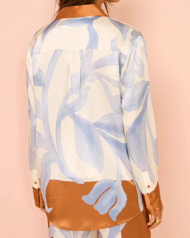 Zarif Kontrast Batik Çiçekli Bol Pantolon Takımı