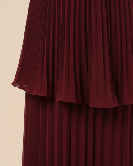 Bordo Bir Gece – Katmanlı Straplez Maxi Elbise