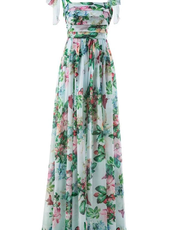 Dinah Baskılı Askılı Uzun Elbise