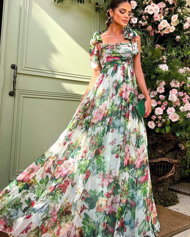 Dinah Baskılı Askılı Uzun Elbise