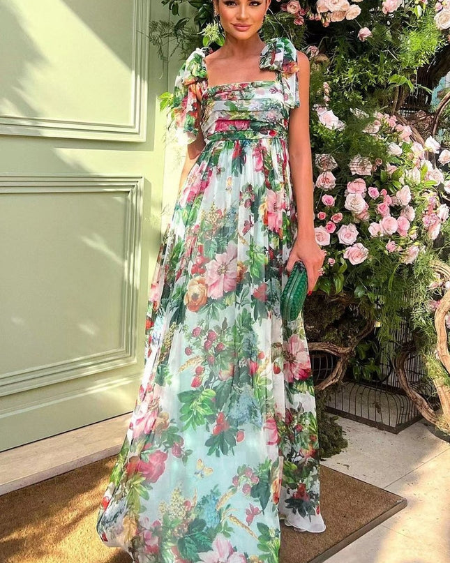 Dinah Baskılı Askılı Uzun Elbise