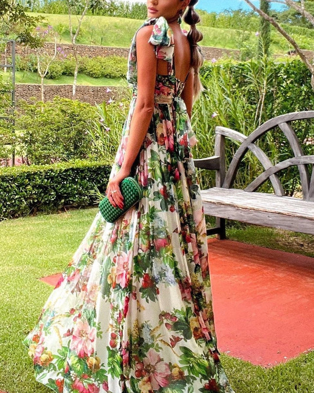 Dinah Baskılı Askılı Uzun Elbise