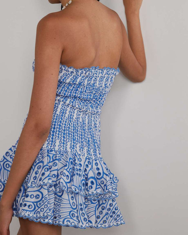 Dolly İşlemeli Dantel Straplez Mini Bodycon Elbise