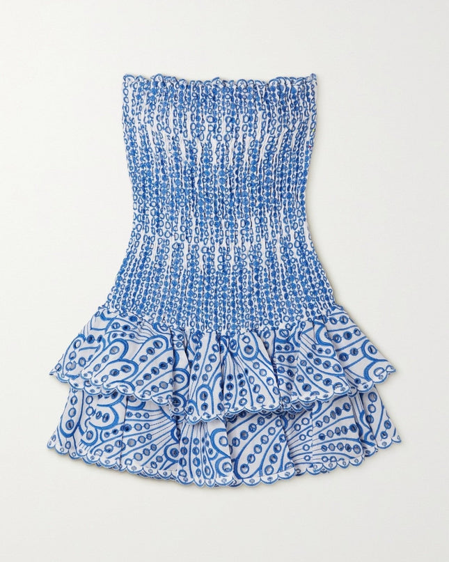 Dolly İşlemeli Dantel Straplez Mini Bodycon Elbise