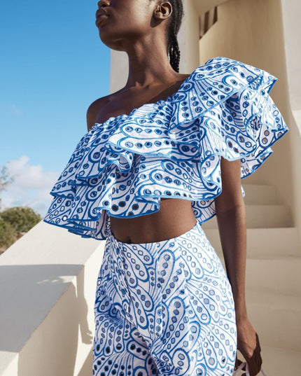 Dolly İşlemeli Dantel Katlı Fırfırlı Maxi Elbise Takım