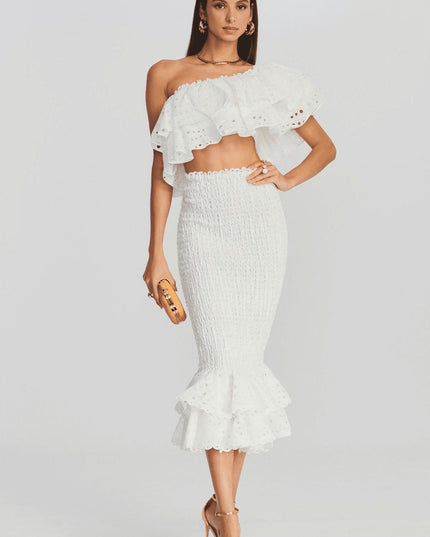 Dolly İşlemeli Dantel Katlı Fırfırlı Maxi Elbise Takım
