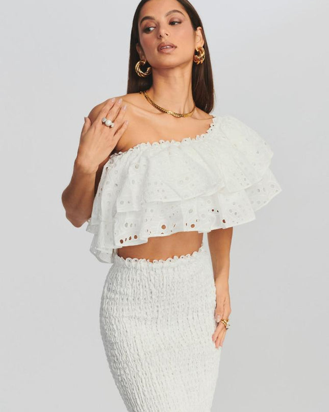 Dolly İşlemeli Dantel Katlı Fırfırlı Maxi Elbise Takım