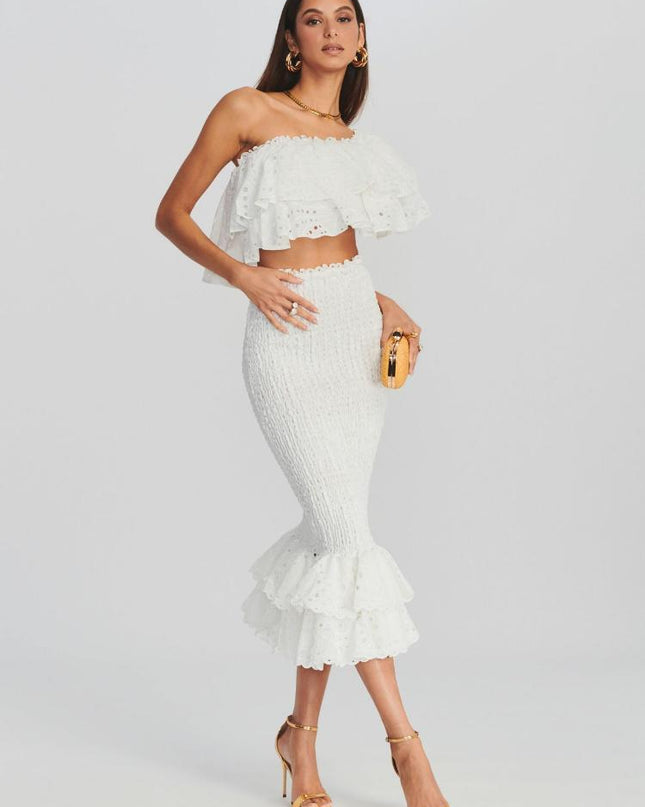 Dolly İşlemeli Dantel Katlı Fırfırlı Maxi Elbise Takım