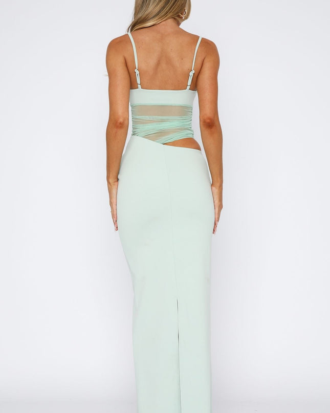 Taze Bir Dokunuş Maxi Elbise – Nane Yeşili
