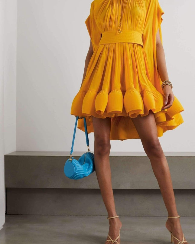 Eartha Cape Etkili Volanlı Mini Elbise