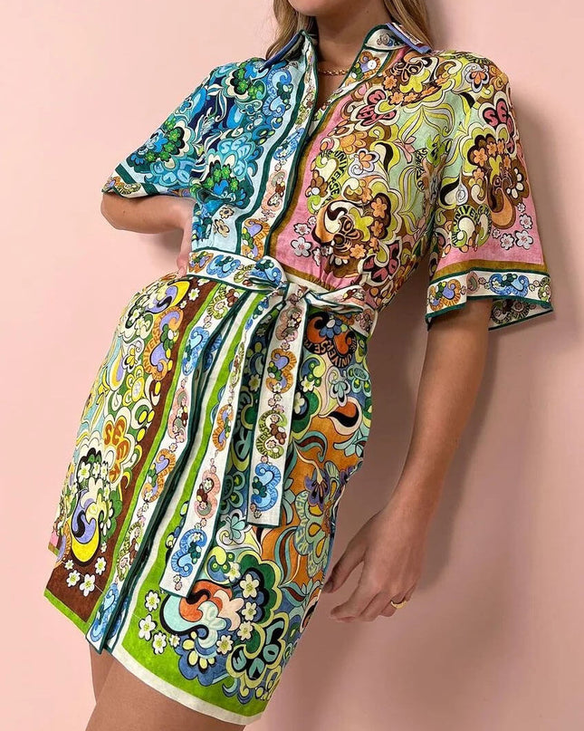 Retro Bloom Mini Elbise